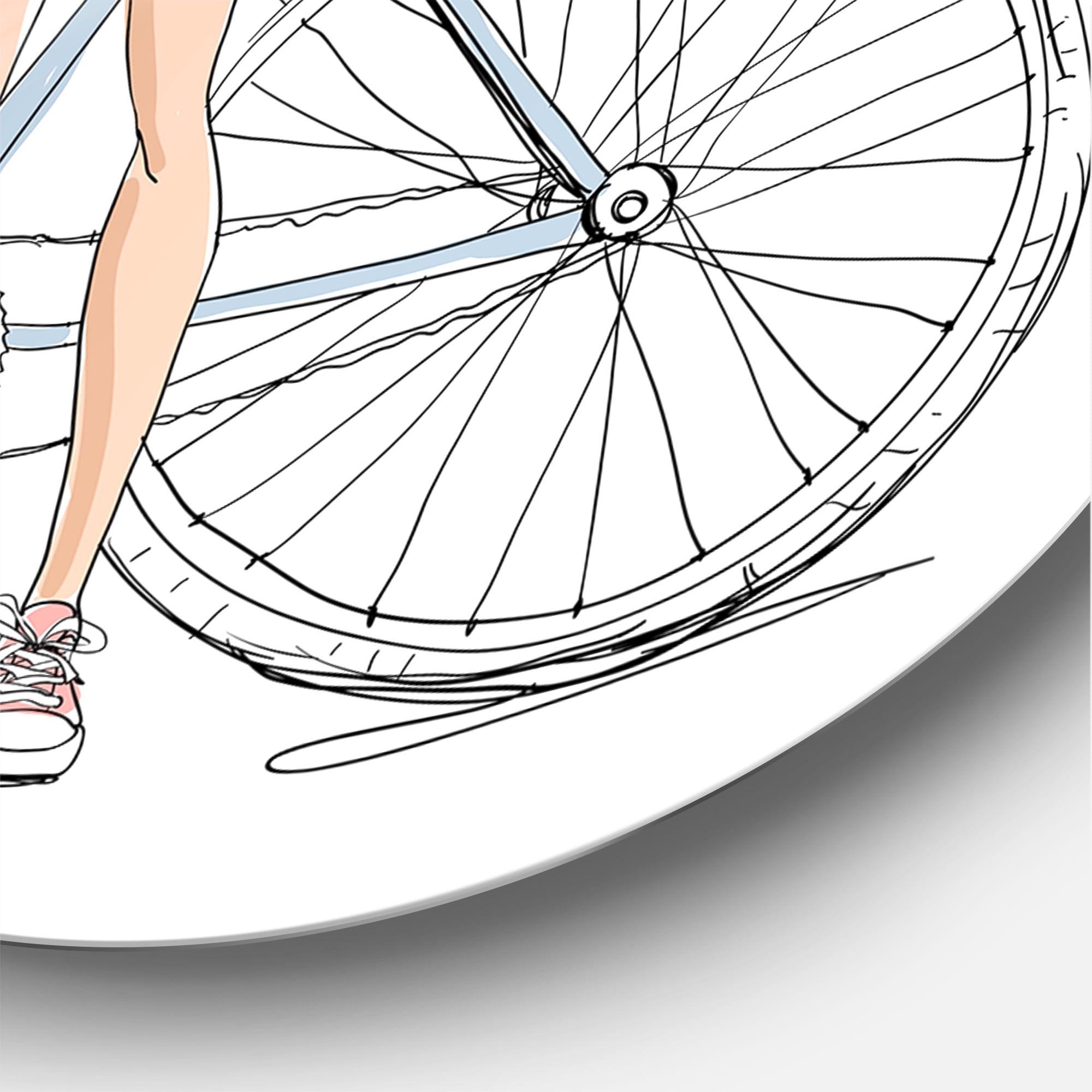 Designart 'Young Woman With Bicycle' Children's Art Circle Metal Wall Art 29x29 - Disc of 29