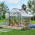 thumbnail image 3 of ALAULM 8x10 ft Outdoor Polycarbonate Greenhouse with Aluminium Frame, Walk-in Greenhouse with Drainage Channel, 2 Adjustable Roof Vents, Lockable Double Doors for Garden Backyard Patio Lawn, 3 of 9
