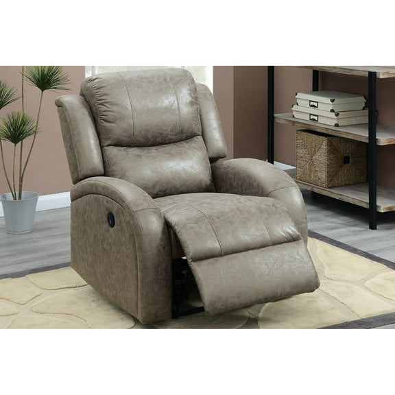 Power Recliner In Soft Stone - Leather-like Fabric & Metal Reclining Element 35x38x40 Chair Powered Structure 35"x38"x40