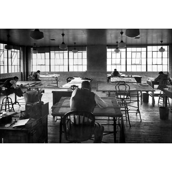 24"x36" Gallery Poster, A drafting room at the NACA Airplane Engine Research Laboratory 1961
