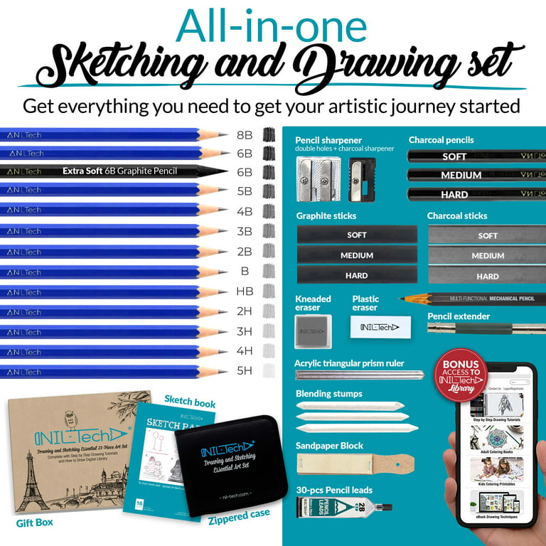Nil Tech Drawing Pencils Set Graphite and Sketching Art Supplies