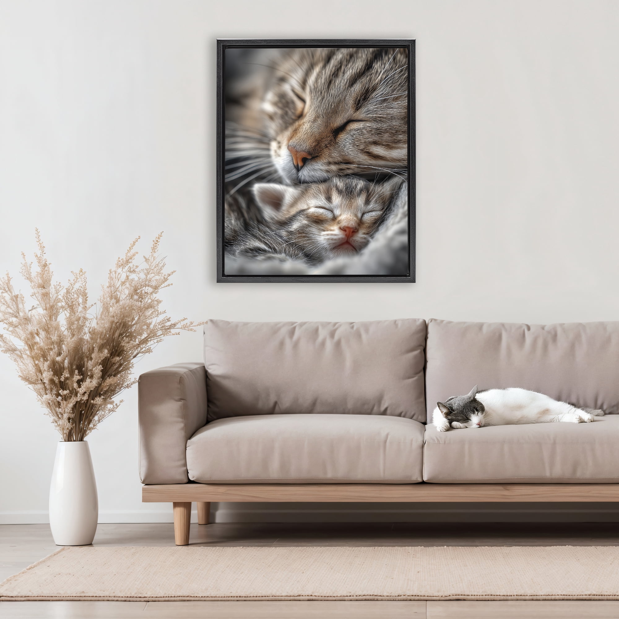 Stupell Industries Kitty Love Cuddles Black Framed Floater Canvas Wall Art, design by Scott Stulberg