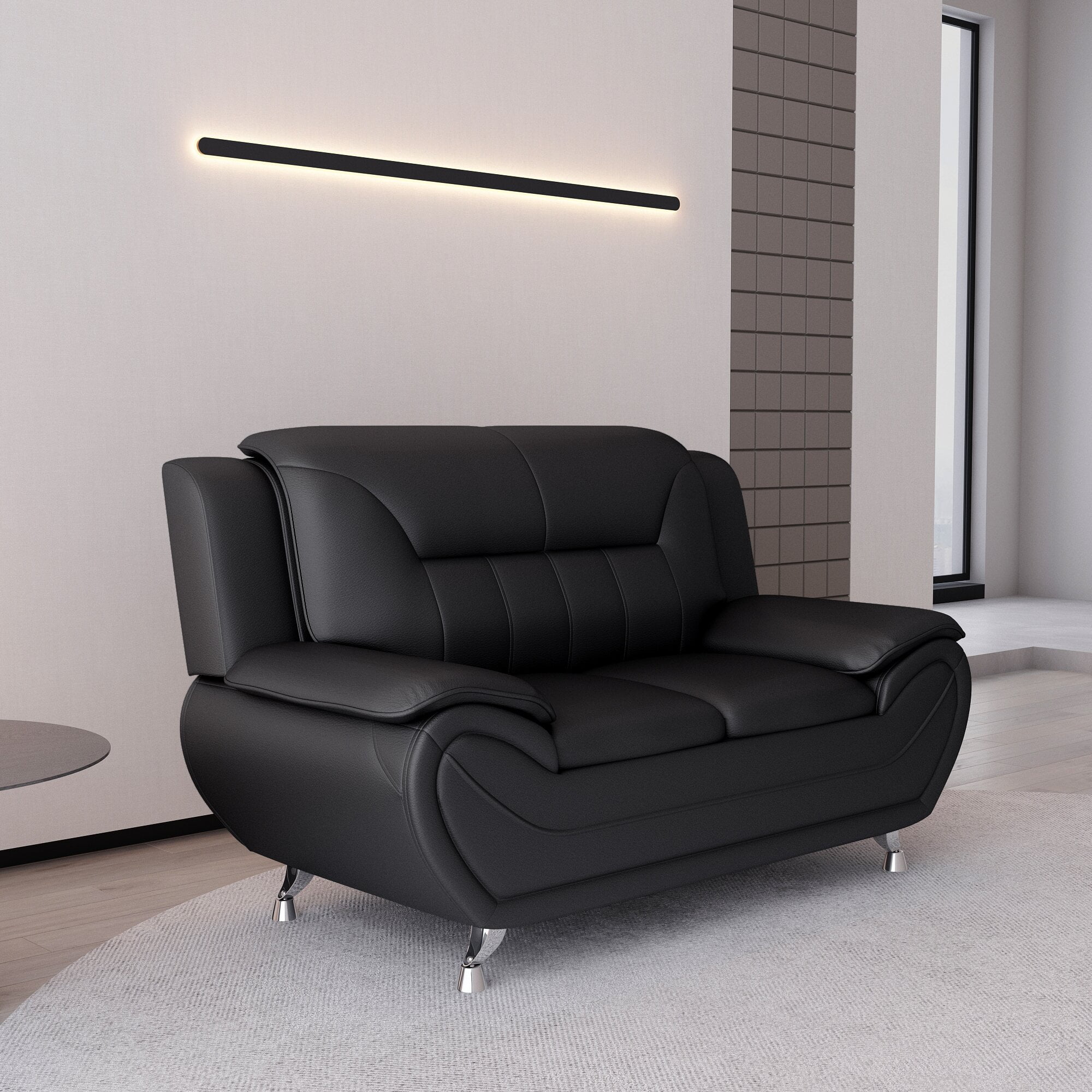 Uspridefurniture Carlock 61.3'' Faux Leather Pillow Top Arm Loveseat -Black
