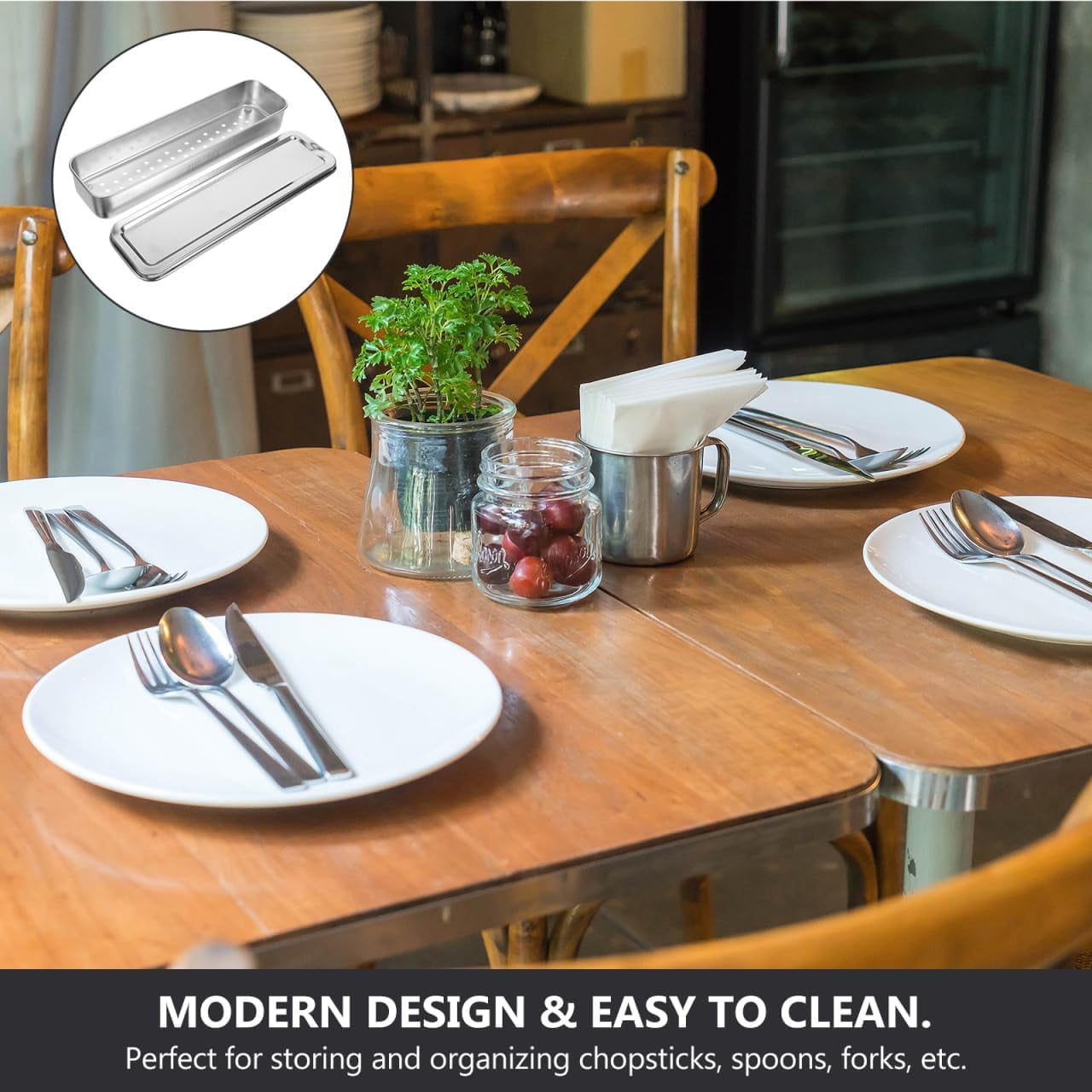 Stainless Steel Utensil Drying Holder Modern Chopstick Rack for Kitchen Organization Cutlery Drainer Basket for Spoons Forks Silverware Dishwasher Safe Stylish Storage