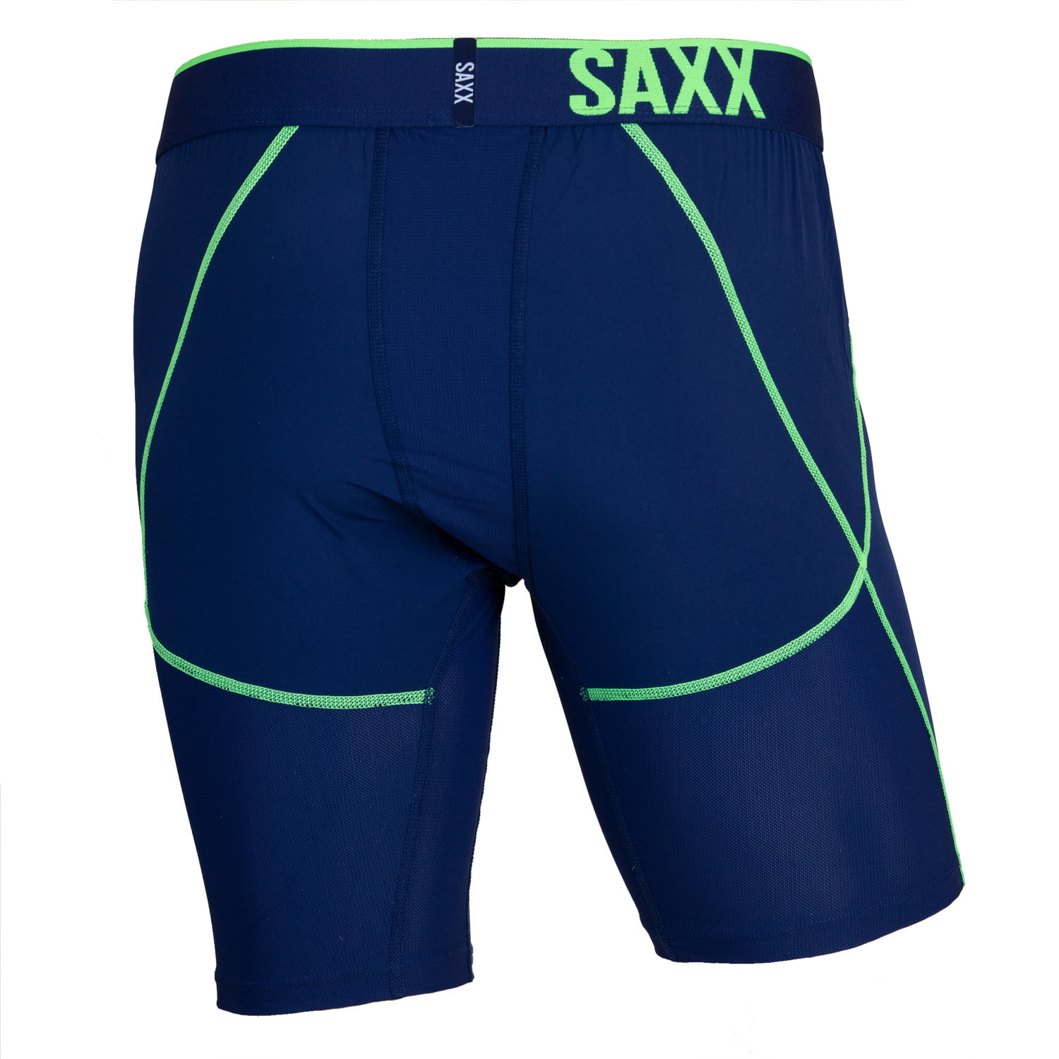 SAXX Mens Strike Long Leg Navy Neon Green Size Medium