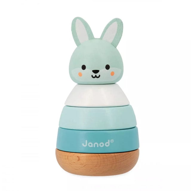 Janod - Stacking Rabbit - 2 In 1 Building Toy - Manipulation and Handling Game - Wood - Motor Skills - Early-Learning - For Babies and Toddlers - From 12 Months
