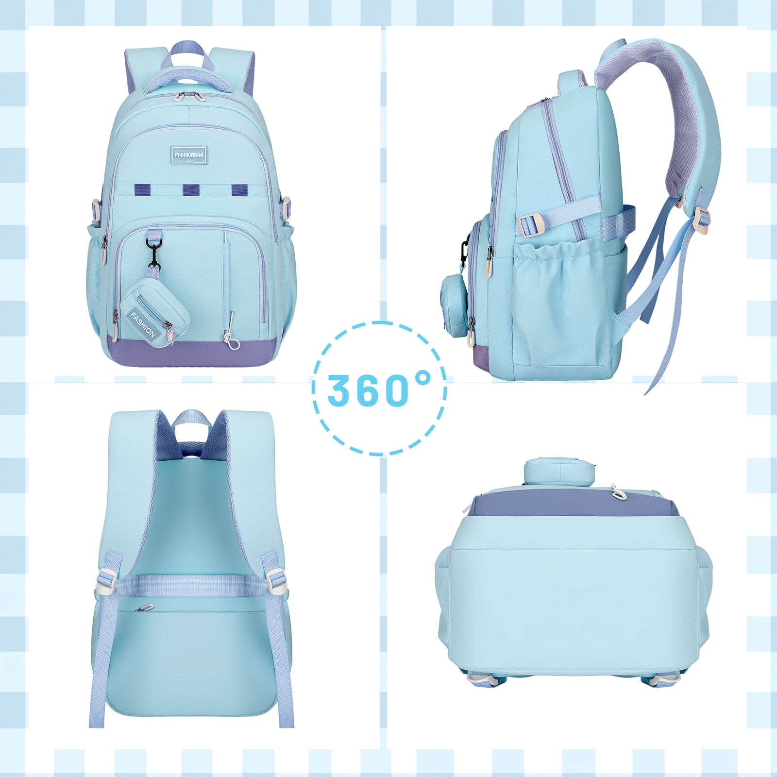 DAKIMOE School Backpack for College High Middle School Fashion Student Bag Cute Aesthetic Teen Bookbag for Teens Women Kids Girls Blue