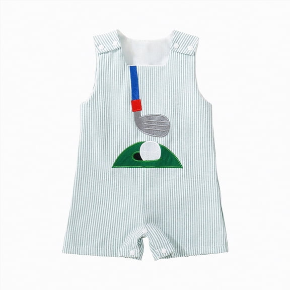 Splozh Cute Baby Boy Clothes Baby Boy Summer Clothes Sleeveless Embroidery Gingham Romper Jumpsuit Smocked Shortall 6-12 Months,Light Green