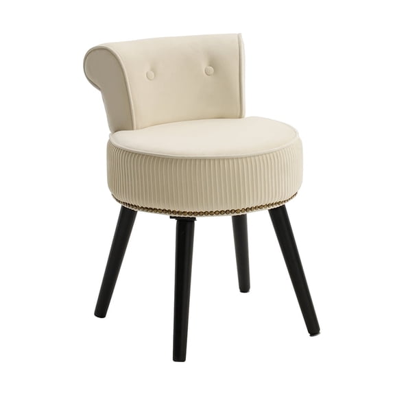 White Velvet Vanity Stool with Back - Vanity Chair with Low Back Tufted Accent Stool Makeup Chair for Bedroom Bathroom and Living Room