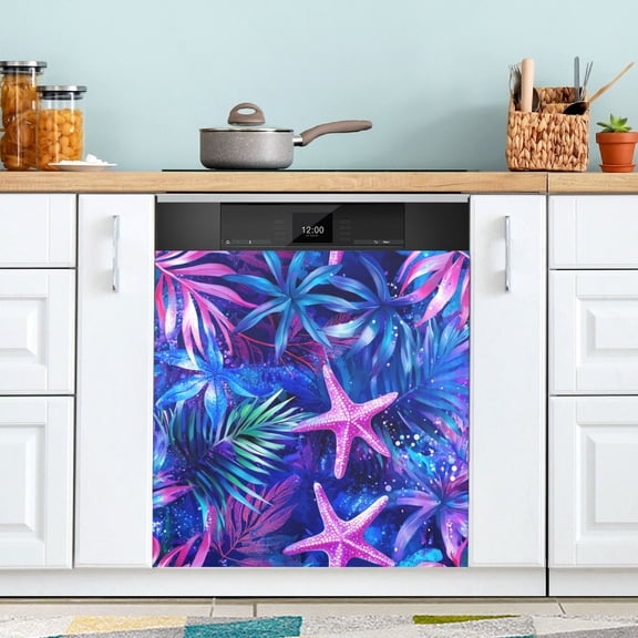 Yayeee Magnetic Dishwasher Cover for The Front Decoration Home Kitchen Machine Sticker Protector, Neon Pink Starfish