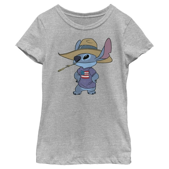 Girl's Lilo & Stitch American Pride Graphic Tee Athletic Heather Large