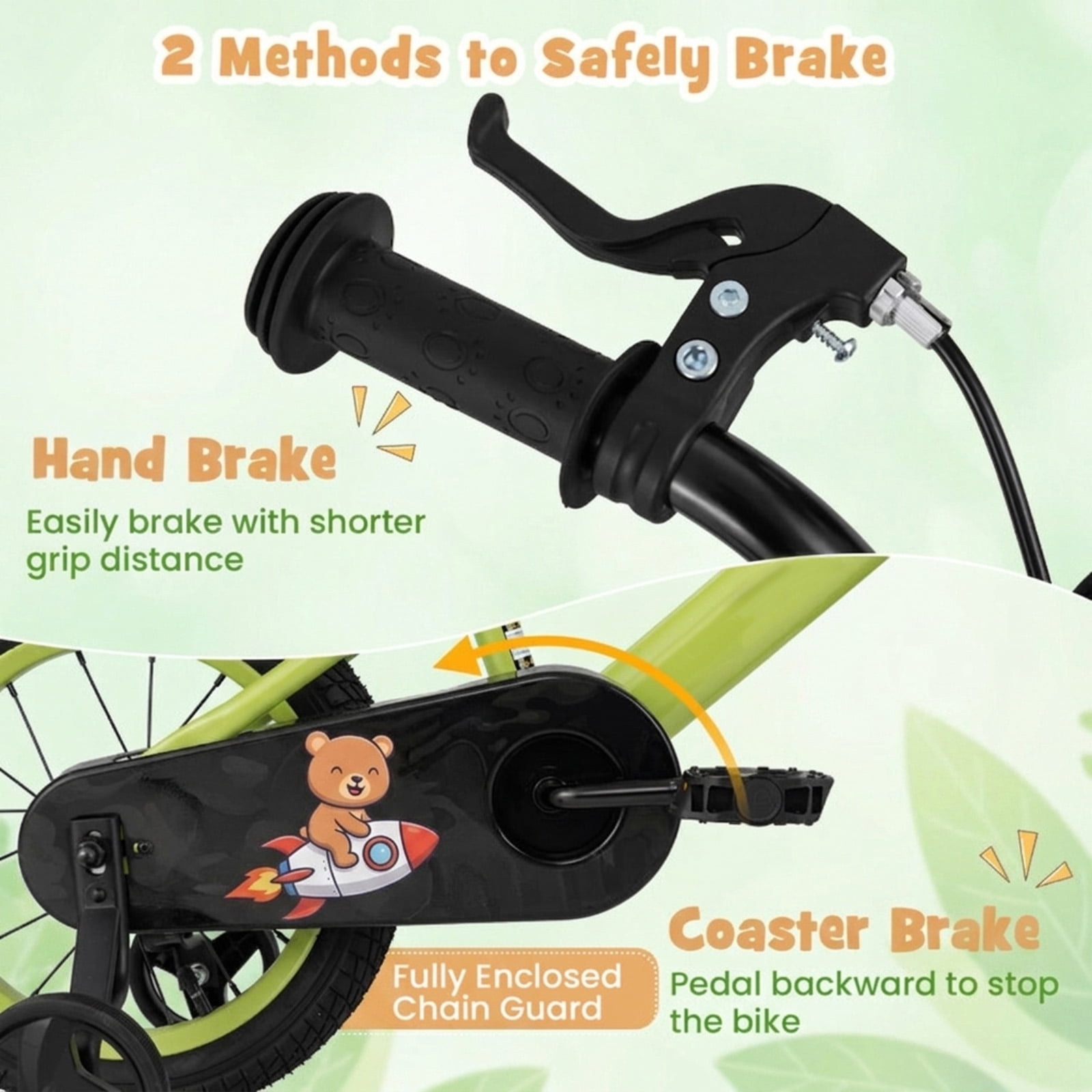 Redsmile Kids Bike 12 Inch with Detachable Training Wheels for 3-4 Years Old Boys Girls, Adjustable Kids Bicycle with Storage Basket, Handbrake and Coaster Brake, 12" Toddler Bike, Green