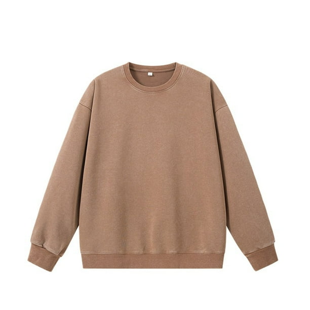 pstuiky camisa de manga larga para hombre, Sudadera de cuello redondo y manga larga desgastada de color liso para hombre Tops de hombre l