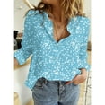 thumbnail image 3 of Yigetop Polka Dot Tops for Women, Women's Casual V Neck Floral Print Roll Up Long Sleeve Chiffon Button Down Blouses Top Shirts Chiffon Blouses for Women Sky Blue S, 3 of 5