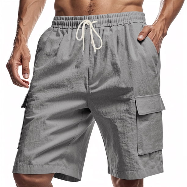 WILLBEST Pantalones Cortos para Hombre, de Lino, Holgados, Informales, para Deportes Al Aire Libre y con Bolsillo