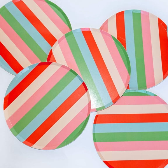 Colorful Striped Party Paper Plates 9in (x12) | Kids Birthday  Every Occasion Plates
