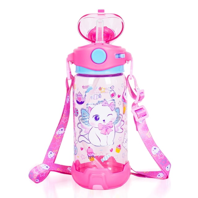 Botella YOYTOO Kids con pajita de agua de 650 ml a prueba de fugas con correa