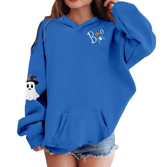 LRen Christmas Halloween Hoodie for Kids Girls Halloween Printed Pullover Hooded Sweatshirts Oversized Long Sleeve Hoodies with Pockets Fall Winter Clothes