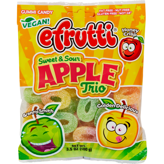 [Pack of 12] efrutti APPLE TRIO Sweet & Sour Gummy Candy, VEGAN, 3.5oz (100 g), Net wt 42.32 oz (1.2 kg)