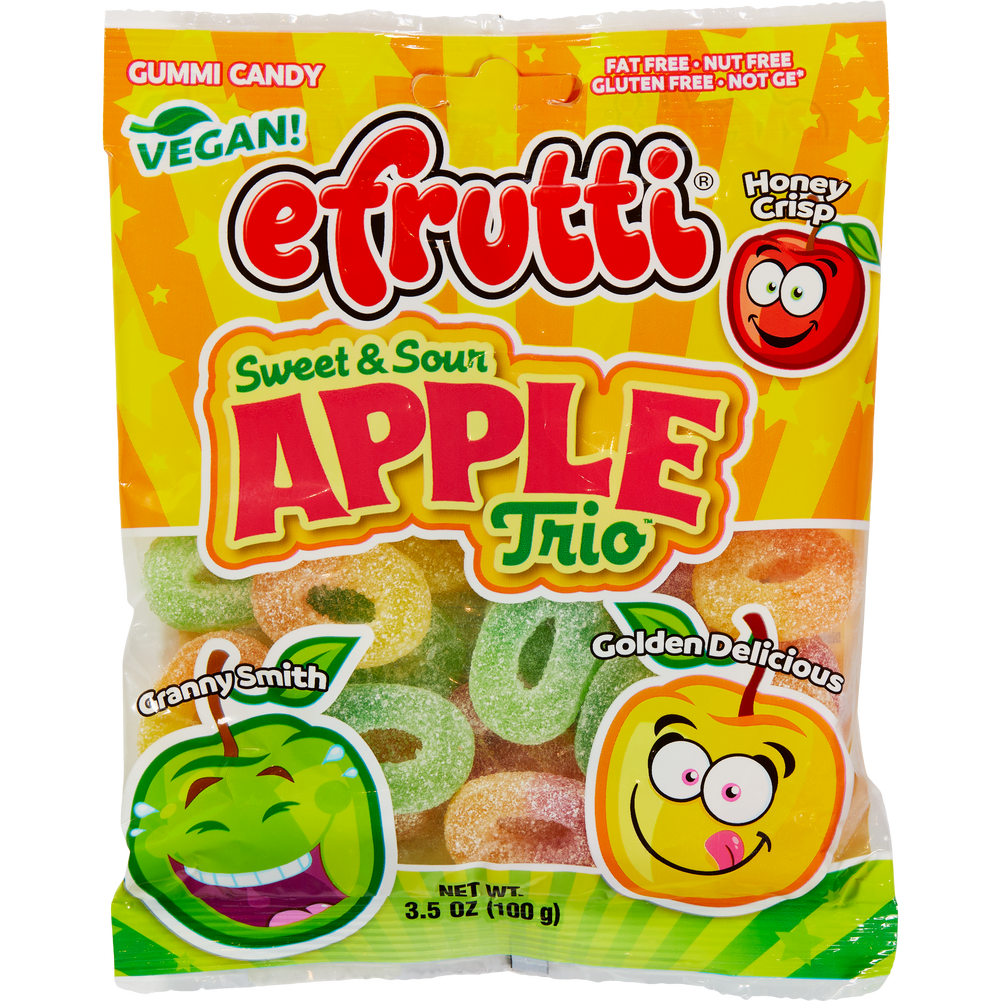 [Pack of 12] efrutti APPLE TRIO Sweet & Sour Gummy Candy, VEGAN, 3.5oz (100 g), Net wt 42.32 oz (1.2 kg)