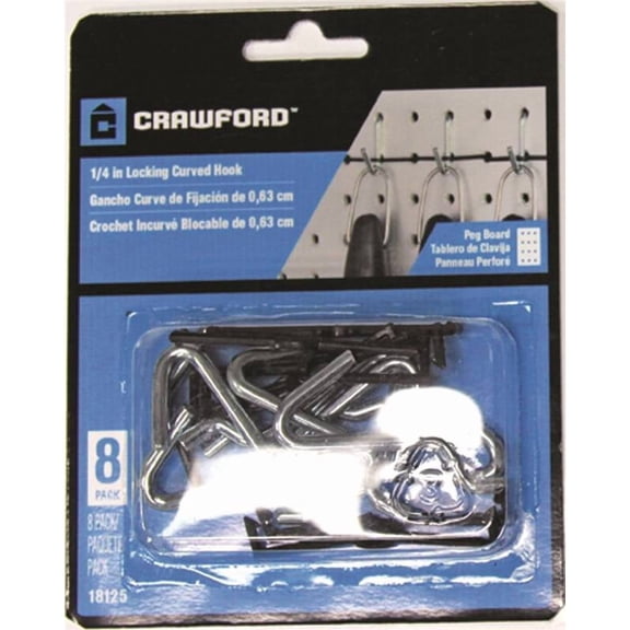 CRAWFORD 18125 Peg Hook, Steel, Black/Silver, Zinc