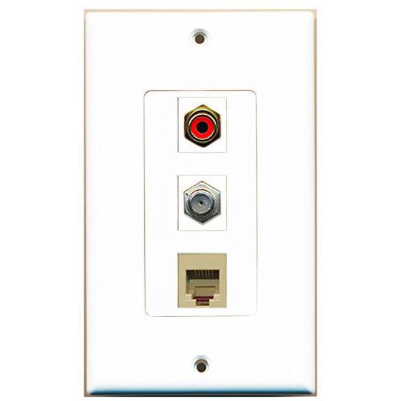 RiteAV - 1 Port RCA Red and 1 Port Coax Cable TV- F-Type and 1 Port Phone RJ11 RJ12 Beige Decorative Wall Plate Decorative