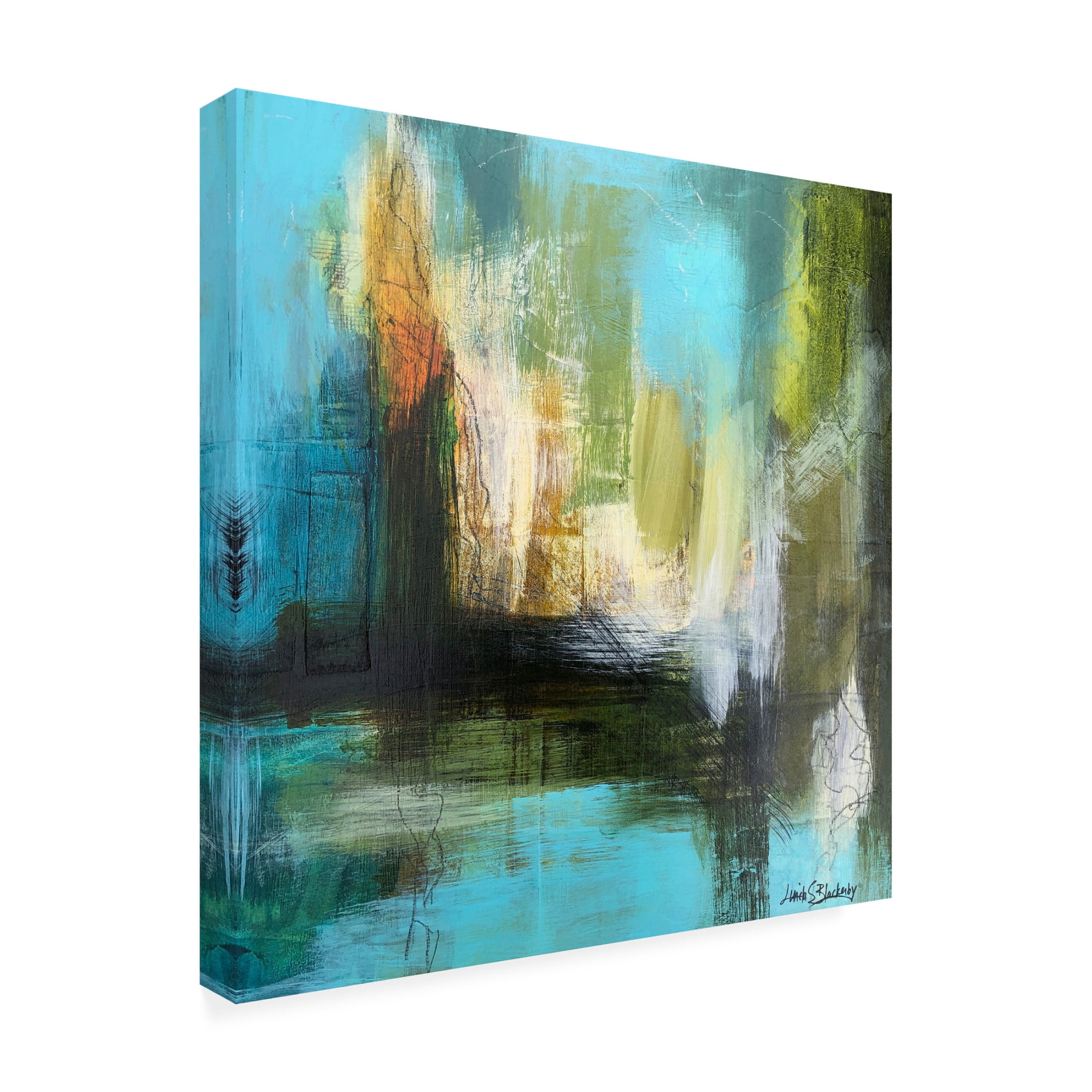 Canvas Wall Art - Linda S. Blackerby 'Aqua Serenity 3' Wall Art for Living Room, Bedroom, or Office Décor by Trademark Fine Art - 14 x 14 Inches