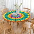 thumbnail image 3 of Rainbow Tie Dye Mandala Pattern Round Fitted Tablecloth with Elastic Edge,Dining Table Cover Waterproof,Outdoor Round Tablecloth for Camping,Dining,Indoor and Outdoor, 3 of 7