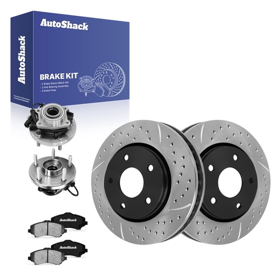AutoShack Front Vented Drilled & Slotted E-Coated Brake Rotors   Ceramic Pads   Hub Bearing Assembly 8-PC Brake Kit Replacement for 2008-2011 Dodge Grand Caravan ShadowGuard 11.89" (302 mm)