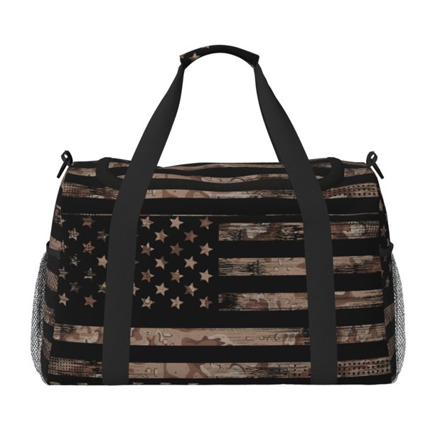 Fotbe American Flag with Desert Camouflage Bolsa de Viaje con Estampado, Bolsa de Fin de Semana para Mujer con Compartimento para Zapatos, Bolsa de Gimnasio con Bolsillo Húmedo