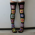 thumbnail image 5 of Crochet Knitted Thigh High Stockings Over the Knee Long Tube Stretchy Leg Warmers with Colorful Square Pattern for Women, 5 of 8