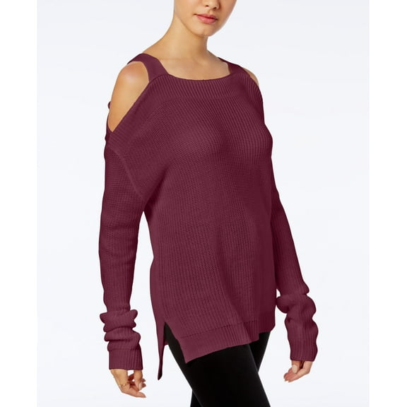Hooked Up By Iot Juniors Knit Cold Shoulder Sweater Ruby Wine S
