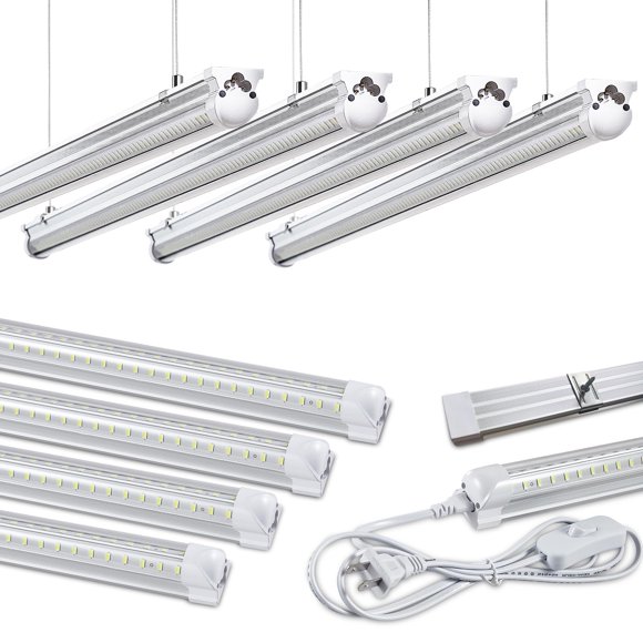 Skymoatled 8Pack 4FT LED Shop Light Garage Lights,50W 6000K 7500LM White Light,Hanging/Surface Mount,T8 4FT Tube Lamp for Warehouse Workshop Basement