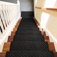 thumbnail image 2 of PURE ERA 14pcs Bullnose Carpet Stair Treads Cover 9.5" x 30"with 1pc Matching Landing Mat 24" x 36" for Wooden Steps Tape Free Non-Slip (Black Mini Diamond Trellis), 2 of 11