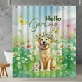thumbnail image 2 of Golden Retriever Hello Spring Time Flower Floral Nature Shower Curtain Goldens Dog Lover Gifts Idea Waterproof Bathroom Bathtub Curtain - 02031, 2 of 5