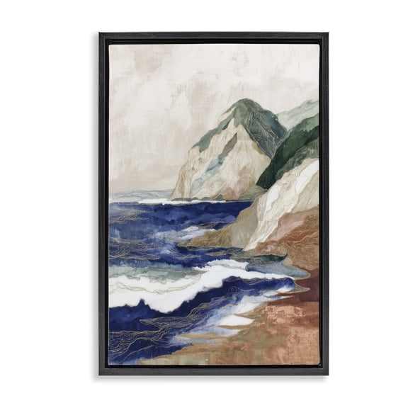 Stupell Industries Transitional Cliff Next To The Sea Black Floating Frame Canvas Art, 17 x 25, by Chromatic Storm Studio