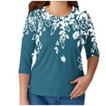 thumbnail image 2 of Women's Tops Long Sleeve Plus Size Under $10 Fashion Printed T-shirt 3/4 Sleeves Blouse Round Neck Casual, 2 of 6