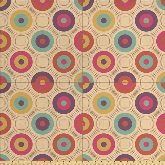Abstract Fabric by the Yard, Nested Design of Circular Colorful Round Bands Modern Art, Upholstery Fabric for Dining Chairs Home Decor Accents, Pastel Brown Multicolor by Ambesonne