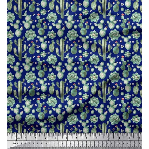 Soimoi Crepe Silk Fabric Floral,Succulents & Cactus Tree Printed Craft Fabric by The Yard 42 Inch Wide
