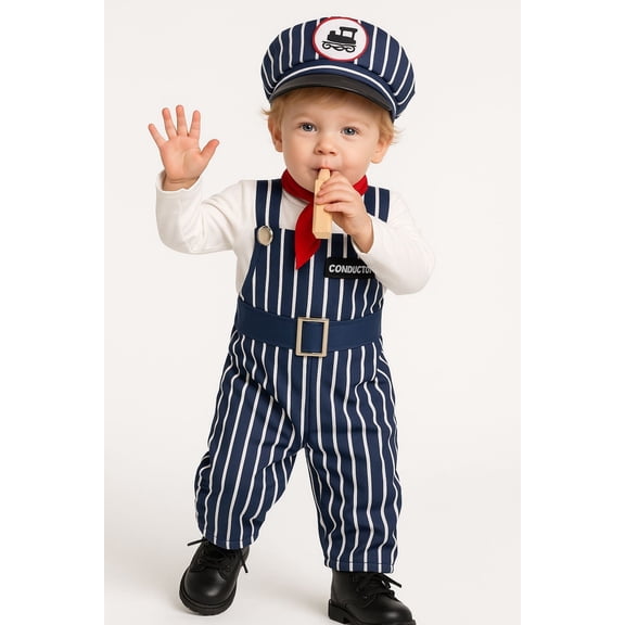 Morph Train Conductor Striped Costume Kids Halloween Costume for Boy Blue Small
