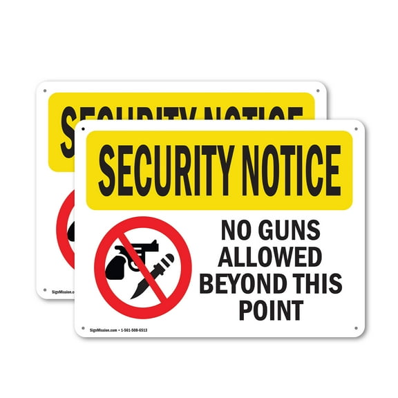 (2 Pack) No Guns Allowed Beyond This Point OSHA Security Notice Sign 10 Inch X 7 Inch Indoor / Outdoor Rust-Free Aluminum Metal Signs for Workplace, Workshop, and Construction Site,