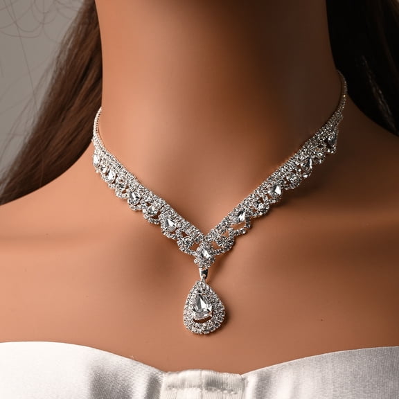 Trending Overseas: Teardrop Pendant Necklace & Earrings Women's Fashionable Bridal Jewelry for European & American Weddings Luxurious Elegance Accessories