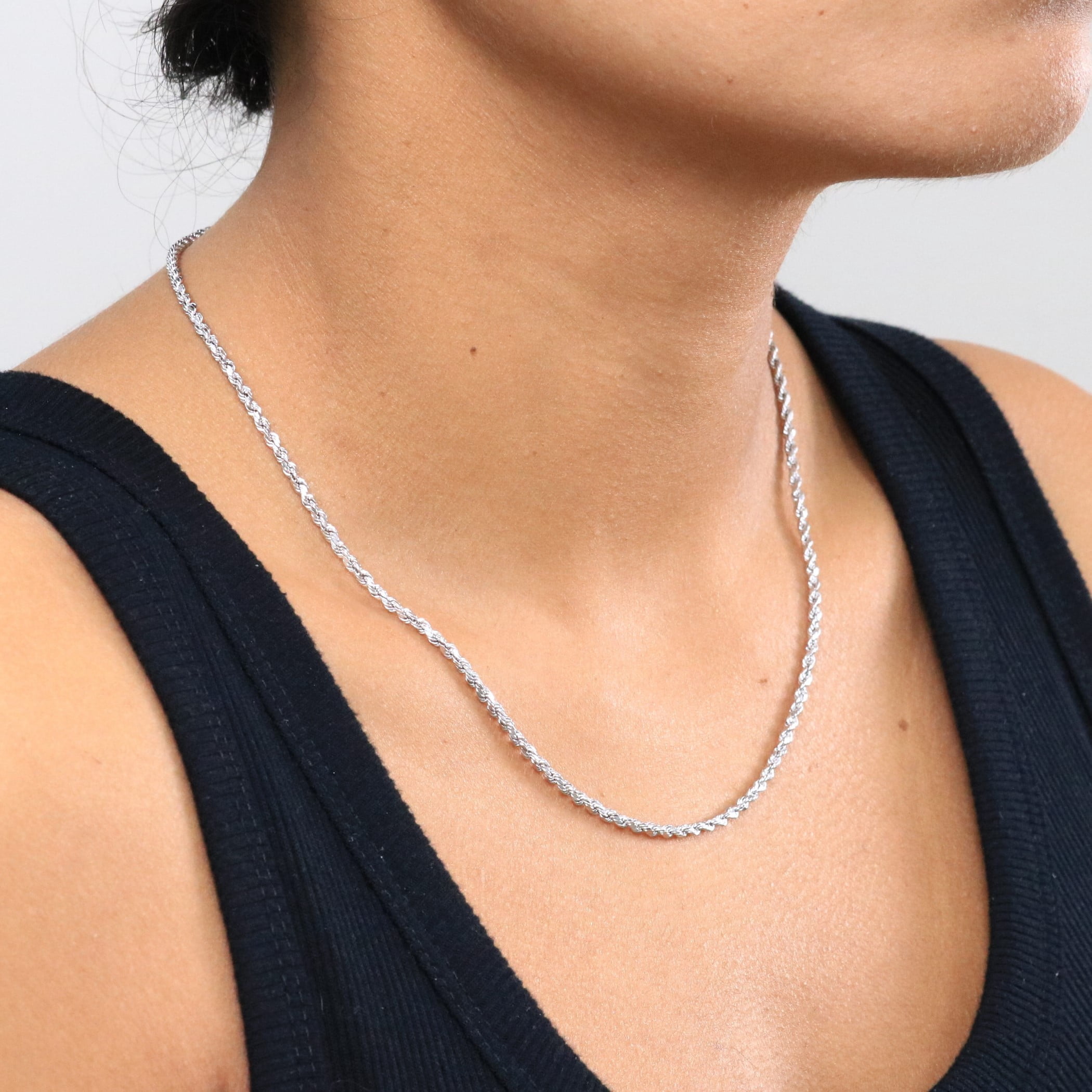 Nuragold 10k Real White Gold 2.5mm Rope Chain Diamond Cut Necklace (16"-30") Italian Jewelry for Men & Women