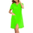 thumbnail image 4 of Nighty for Women New Women Zipper Front House Coat Short Sleeves Robe Bathrobes Lightweight Knee Length Short House Dress Green S, 4 of 8