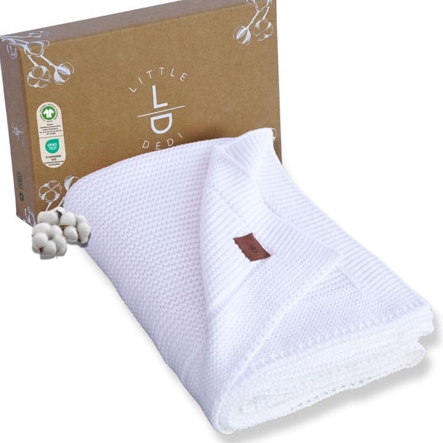 Manta de bebé Little Dedi de algodón orgánico 76x102 cm blanca
