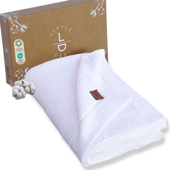 Manta de bebé Little Dedi de algodón orgánico 76x102 cm blanca