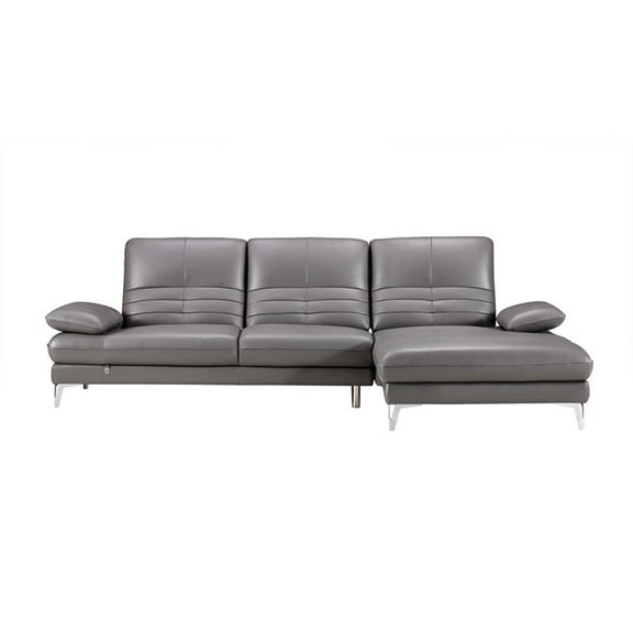 EK-L070 Gray Color With Italian Leather Sectional - Right Facing Chaise