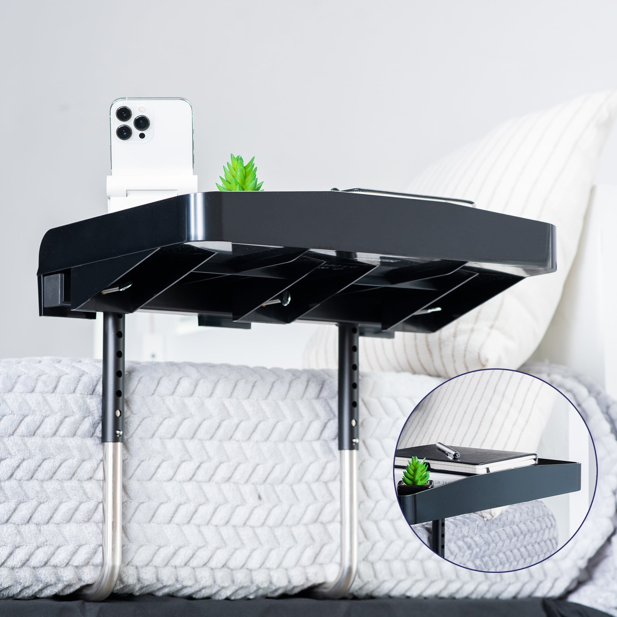 Sidekiix Black Under Mattress Bedside Laptop Shelf, Adjustable 17" x 11" Tray