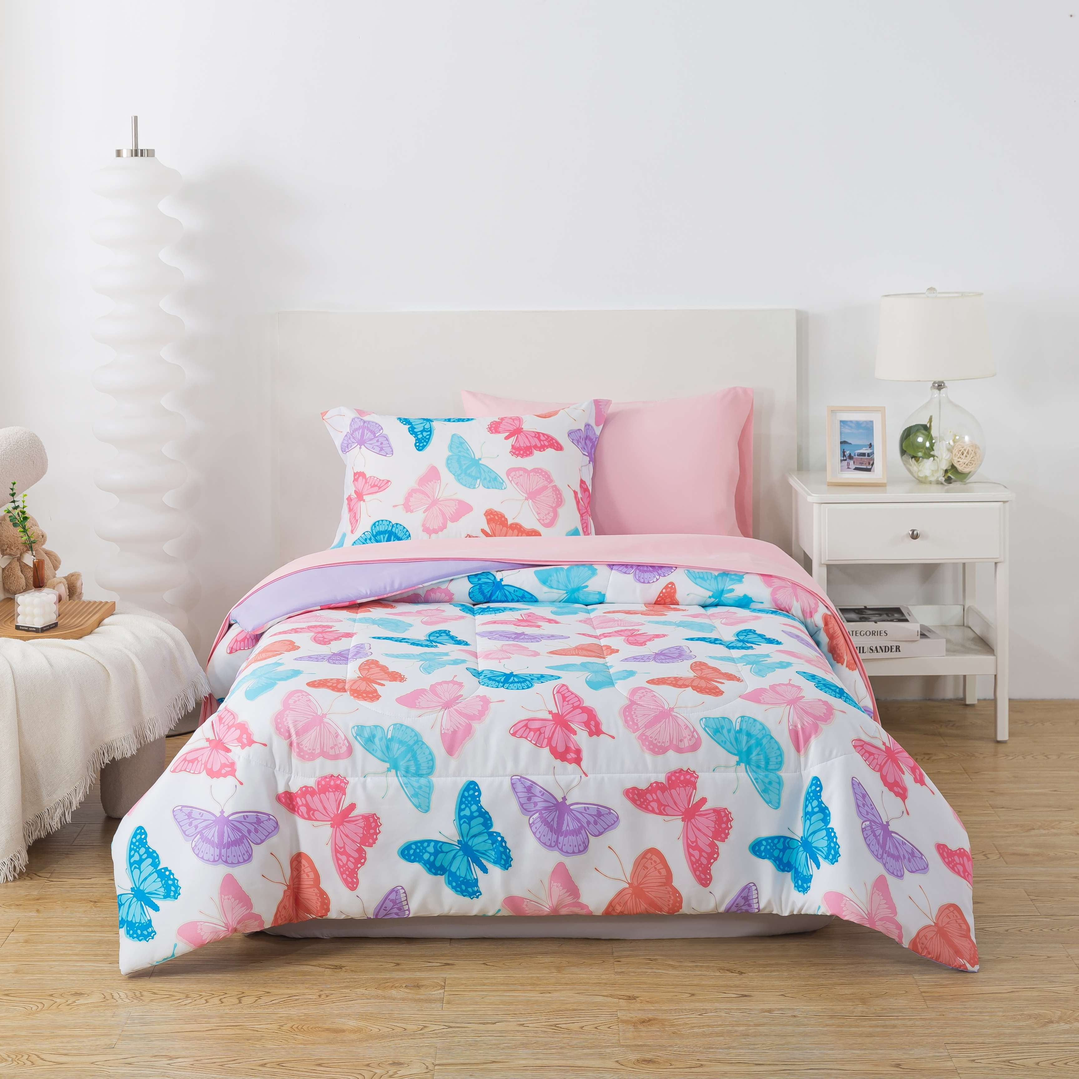 Your Zone Glow-in-the-Dark Butterfly 5-Piece Bedding Set with Fabric Storage Bag, Twin