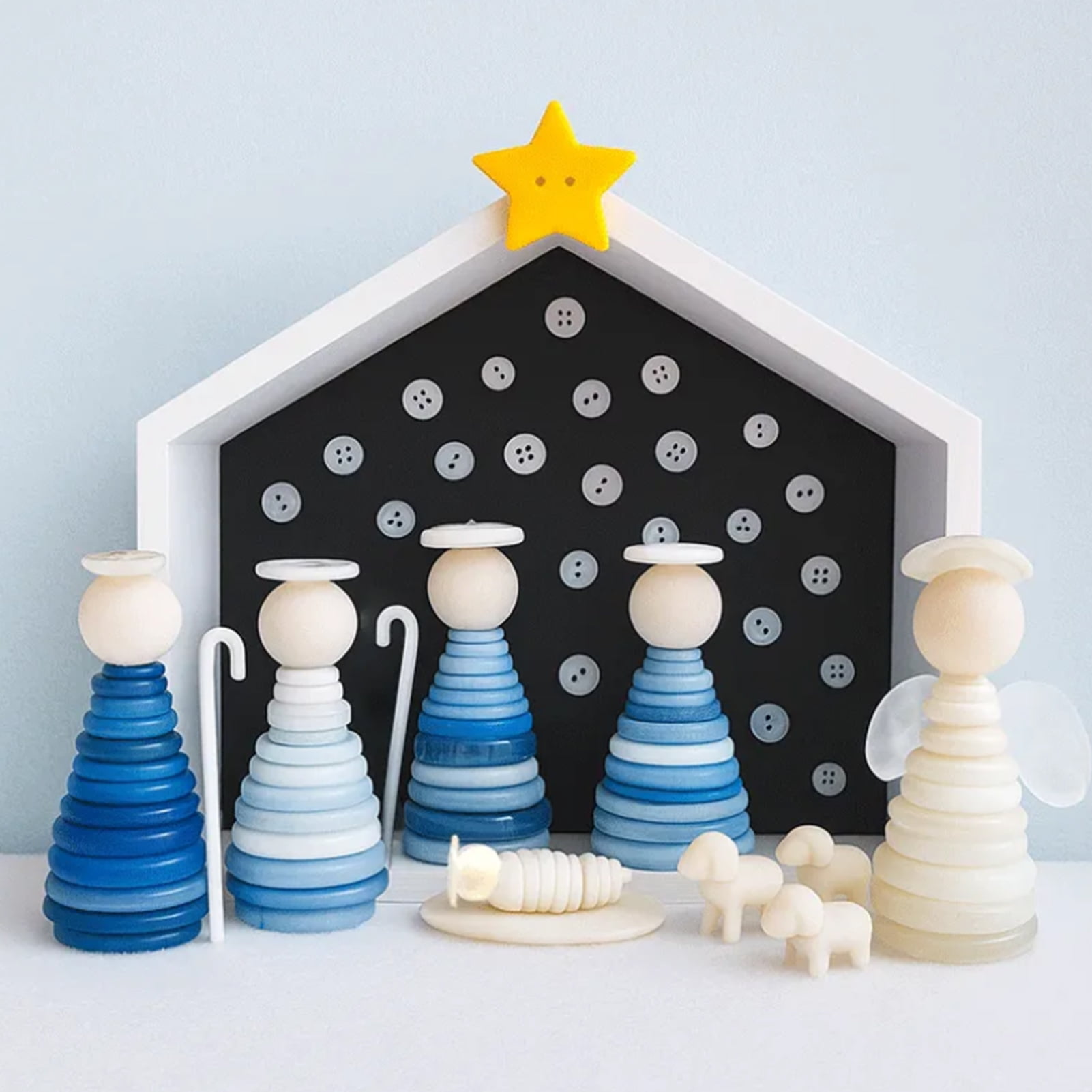 Dserfhy DIY Button Nativity Scene Craft Kit with Buttons & Beads Handmade Christmas Ornament Activity for Kids Families Christian Holiday Decor